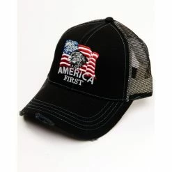 Wholesale 🤩 Moonshine Spirit Men's America First Flag Patch Mesh Ball Cap Black 💯