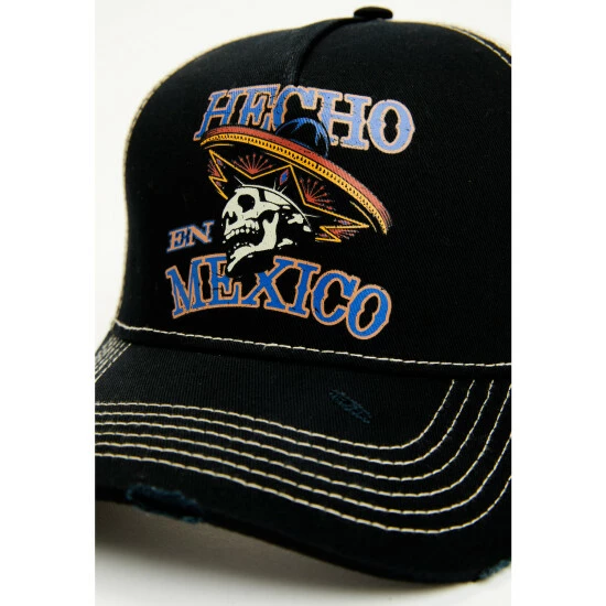 Buy 𧨠Moonshine Spirit Men's Hecho En Mexico Skull Graphic Mesh-Back Ball Cap Black π - Image 2