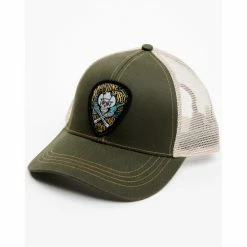 Promo 🎁 Moonshine Spirit Men's Skull Guitar Pick Logo Embroidered Patch Mesh Back Ball Cap Olive 🥰