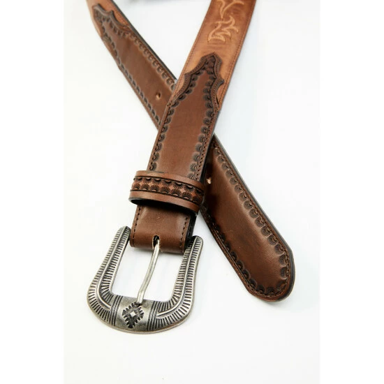 Budget ⭐ Moonshine Spirit Men's Crazy Horse Vintage Western Belt Brown ✔️ - Image 2