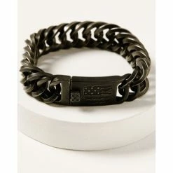 New 🎁 Moonshine Spirit 👩 Women's Gun Metal Slashed Flag ID Bracelet Silver 😀