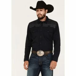 Discount 🔥 Moonshine Spirit Men's Cave Painter Embroidered Yoke Snap Western 👕 Shirt Black ⌛