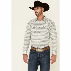 Best reviews of 💯 Moonshine Spirit Men's Line Dance Horizontal Stripe Long Sleeve Snap Western 👕 Shirt Grey ⭐