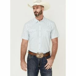 Brand new 🥰 Moonshine Spirit Men's River Delta Small Plaid Short Sleeve Snap Western 👚 Shirt Cream 🤩