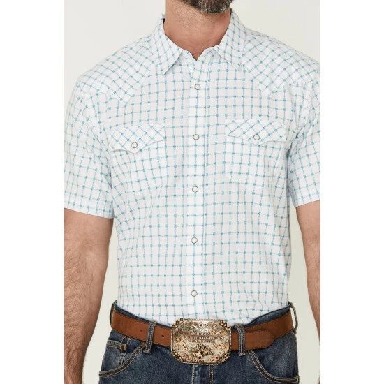 Brand new π₯° Moonshine Spirit Men's River Delta Small Plaid Short Sleeve Snap Western π Shirt Cream π€© - Image 3