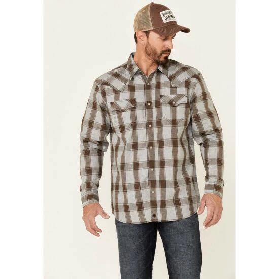 Flash Sale π Moonshine Spirit Men's Chainlink Fence Large Plaid Long Sleeve Snap Western π Shirt Medium Grey π₯°