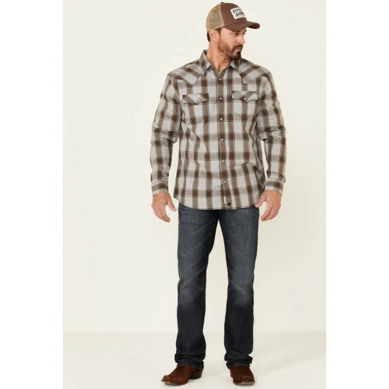 Flash Sale π Moonshine Spirit Men's Chainlink Fence Large Plaid Long Sleeve Snap Western π Shirt Medium Grey π₯° - Image 2