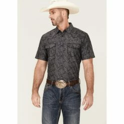 Best deal 🌟 Moonshine Spirit Men's Pub Crawl Paisley Print Short Sleeve Snap Western 👚 Shirt Black 🤩