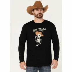 Best Pirce ❤️ Moonshine Spirit Men's Mas Tequila Skeleton Graphic Long Sleeve T-Shirt Black 👏