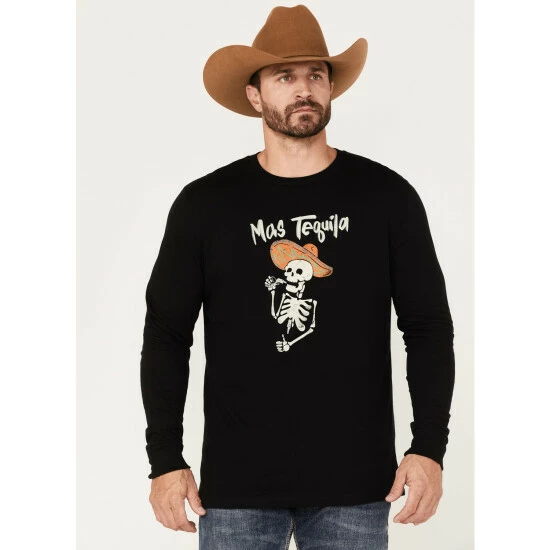 Best Pirce β€οΈ Moonshine Spirit Men's Mas Tequila Skeleton Graphic Long Sleeve T-Shirt Black π