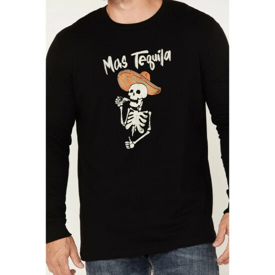 Best Pirce β€οΈ Moonshine Spirit Men's Mas Tequila Skeleton Graphic Long Sleeve T-Shirt Black π - Image 3