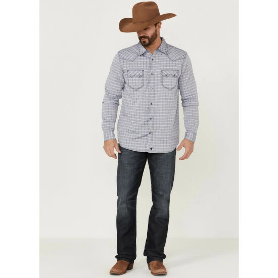 Brand new π― Moonshine Spirit Men's Jail Break Plaid Long Sleeve Snap Western π Shirt Navy π - Image 2