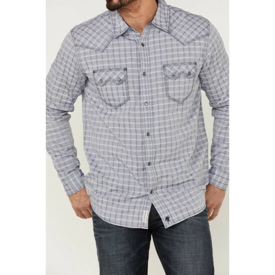 Brand new π― Moonshine Spirit Men's Jail Break Plaid Long Sleeve Snap Western π Shirt Navy π - Image 3