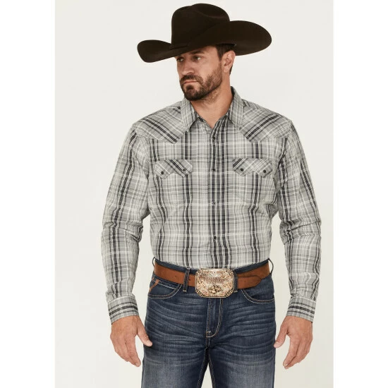 Deals β Moonshine Spirit Men's Tuning Fork Plaid Print Long Sleeve Snap Western π Shirt White π