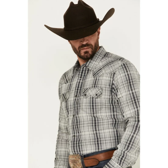 Deals β Moonshine Spirit Men's Tuning Fork Plaid Print Long Sleeve Snap Western π Shirt White π - Image 2