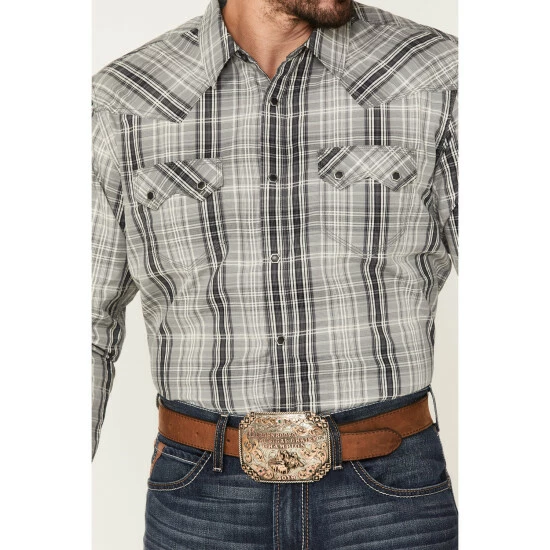 Deals β Moonshine Spirit Men's Tuning Fork Plaid Print Long Sleeve Snap Western π Shirt White π - Image 3