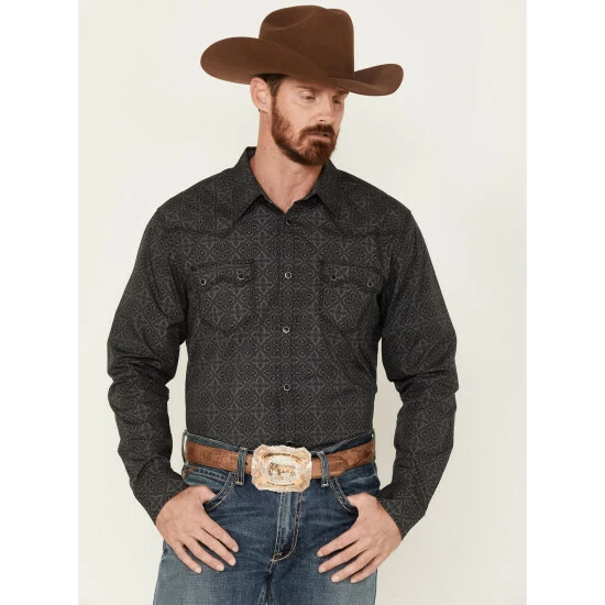 Hot Sale βοΈ Moonshine Spirit Men's Medallion Print Long Sleeve Western Snap π Shirt Black π