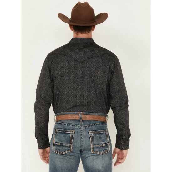 Hot Sale βοΈ Moonshine Spirit Men's Medallion Print Long Sleeve Western Snap π Shirt Black π - Image 4