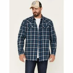 Flash Sale 🌟 Moonshine Spirit Men's Ombre Plaid Print Snap Western Flannel 👕 Shirt Navy 🛒