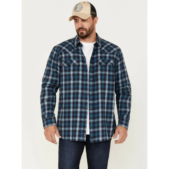 Flash Sale π Moonshine Spirit Men's Ombre Plaid Print Snap Western Flannel π Shirt Navy π