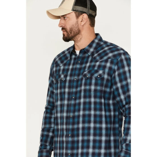 Flash Sale π Moonshine Spirit Men's Ombre Plaid Print Snap Western Flannel π Shirt Navy π - Image 2