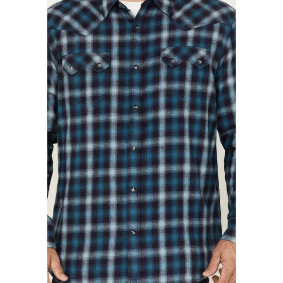 Flash Sale π Moonshine Spirit Men's Ombre Plaid Print Snap Western Flannel π Shirt Navy π - Image 3
