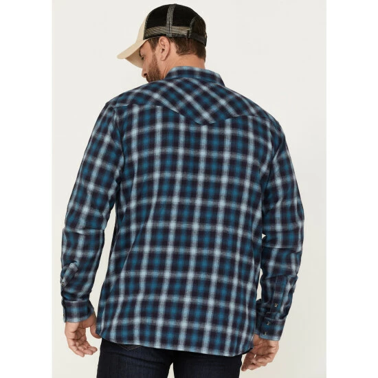 Flash Sale π Moonshine Spirit Men's Ombre Plaid Print Snap Western Flannel π Shirt Navy π - Image 4