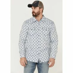 Promo 🎉 Moonshine Spirit Men's Bloom Floral Print Long Sleeve Snap Western 👕 Shirt Light Blue 💯