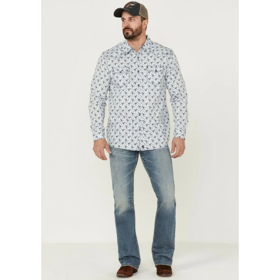 Promo π Moonshine Spirit Men's Bloom Floral Print Long Sleeve Snap Western π Shirt Light Blue π― - Image 2