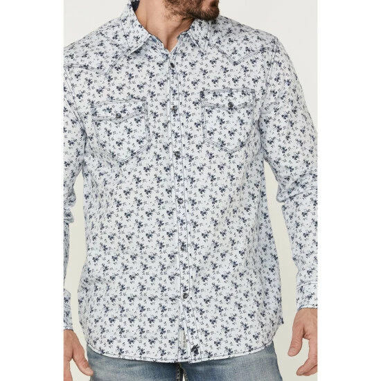 Promo π Moonshine Spirit Men's Bloom Floral Print Long Sleeve Snap Western π Shirt Light Blue π― - Image 3