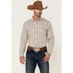 Outlet 🧨 Moonshine Spirit Men's Sundial Southwestern Geo Print Long Sleeve Snap Western 👕 Shirt Ivory 🔥