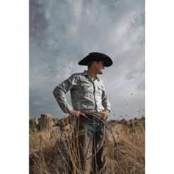 Best Sale 💯 Moonshine Spirit Moonshine Men's Classy Malange Print Long Sleeve Snap Western 👚 Shirt Grey 🧨