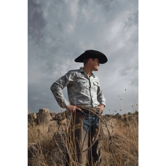 Best Sale π― Moonshine Spirit Moonshine Men's Classy Malange Print Long Sleeve Snap Western π Shirt Grey π§¨