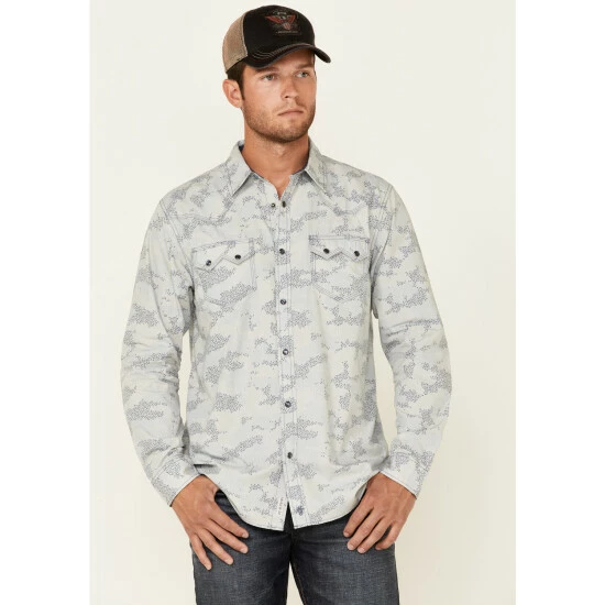 Best Sale π― Moonshine Spirit Moonshine Men's Classy Malange Print Long Sleeve Snap Western π Shirt Grey 𧨠- Image 2