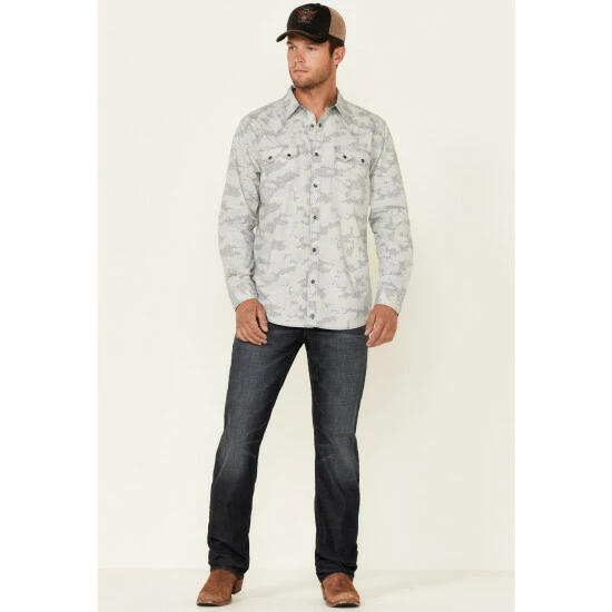 Best Sale π― Moonshine Spirit Moonshine Men's Classy Malange Print Long Sleeve Snap Western π Shirt Grey 𧨠- Image 3