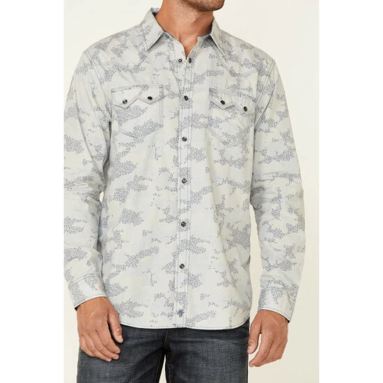 Best Sale π― Moonshine Spirit Moonshine Men's Classy Malange Print Long Sleeve Snap Western π Shirt Grey 𧨠- Image 4