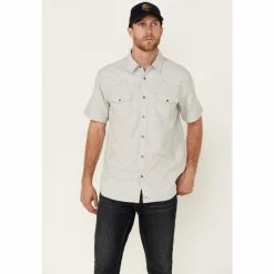 Coupon 😉 Moonshine Spirit Men's Haystack Solid Short Sleeve Snap Western 👕 Shirt Grey 🥰