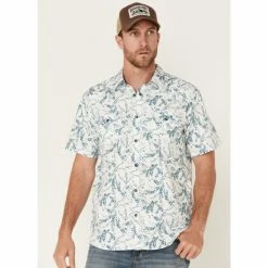 Buy 🧨 Moonshine Spirit Men's Vineyard Floral Print Short Sleeve Snap Western 👕 Shirt White ❤️