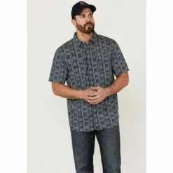 New 😉 Moonshine Spirit Men's Tikki Pole Southwestern Stripe Short Sleeve Snap Western 👕 Shirt Navy ✔️