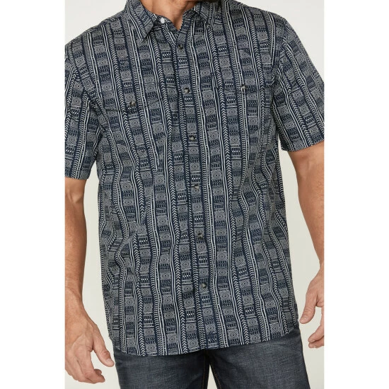 New π Moonshine Spirit Men's Tikki Pole Southwestern Stripe Short Sleeve Snap Western π Shirt Navy βοΈ - Image 3