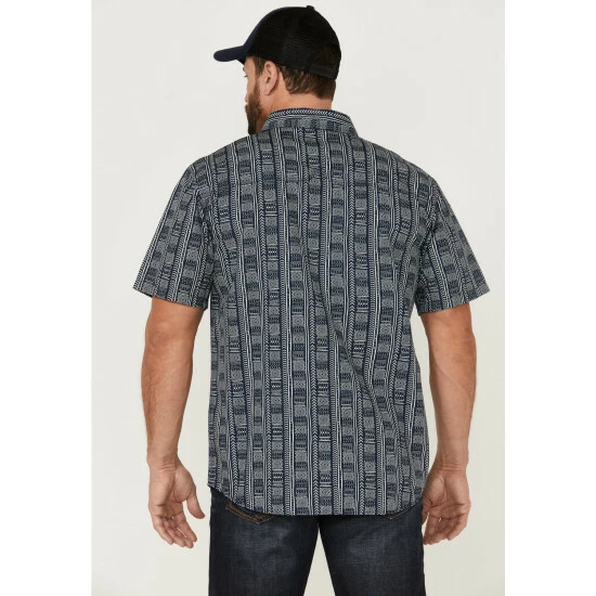 New π Moonshine Spirit Men's Tikki Pole Southwestern Stripe Short Sleeve Snap Western π Shirt Navy βοΈ - Image 4
