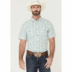 Brand new 😍 Moonshine Spirit Men's Blue Agave Floral Print Short Sleeve Snap Western 👚 Shirt White ✔️