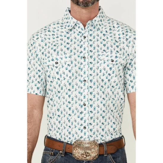 Brand new π Moonshine Spirit Men's Blue Agave Floral Print Short Sleeve Snap Western π Shirt White βοΈ - Image 3