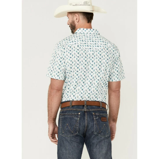 Brand new π Moonshine Spirit Men's Blue Agave Floral Print Short Sleeve Snap Western π Shirt White βοΈ - Image 4