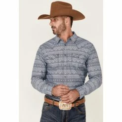Brand new 🔔 Moonshine Spirit Men's Buffalo Trace Southwestern Print Long Sleeve Snap Western 👕 Shirt Navy ✨