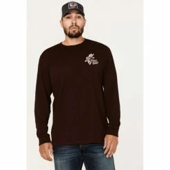 Deals 🛒 Moonshine Spirit Men's Guitar Floral Print Long Sleeve T-Shirt Burgundy 🔔