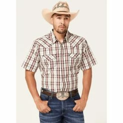 New 👏 Moonshine Spirit Men's TNT Large Plaid Short Sleeve Snap Western 👕 Shirt White 🛒