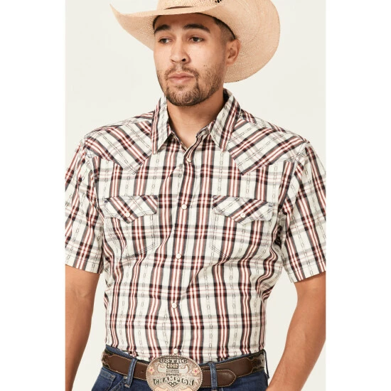 New π Moonshine Spirit Men's TNT Large Plaid Short Sleeve Snap Western π Shirt White π - Image 3