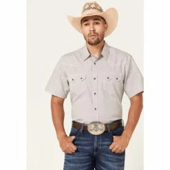 Best Pirce 🥰 Moonshine Spirit Men's Static Geo Print Short Sleeve Snap Western 👕 Shirt White 🎉