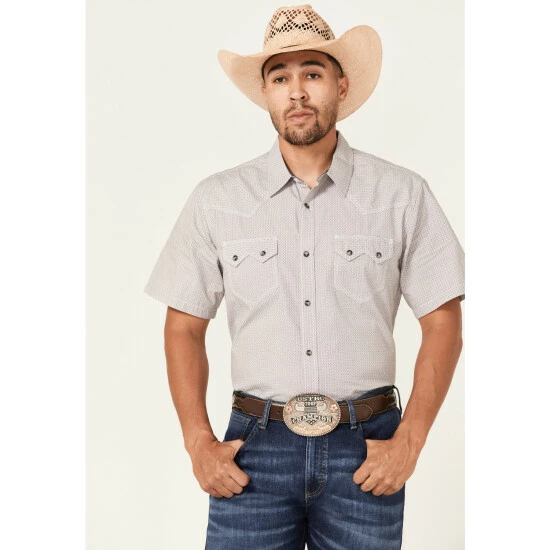 Best Pirce π₯° Moonshine Spirit Men's Static Geo Print Short Sleeve Snap Western π Shirt White π